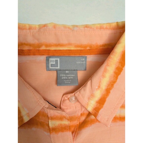 JCP Wmn Sz M Orange Silk Blend Button Up Preppy Coastal Ethereal Grandma - Picture 6 of 9